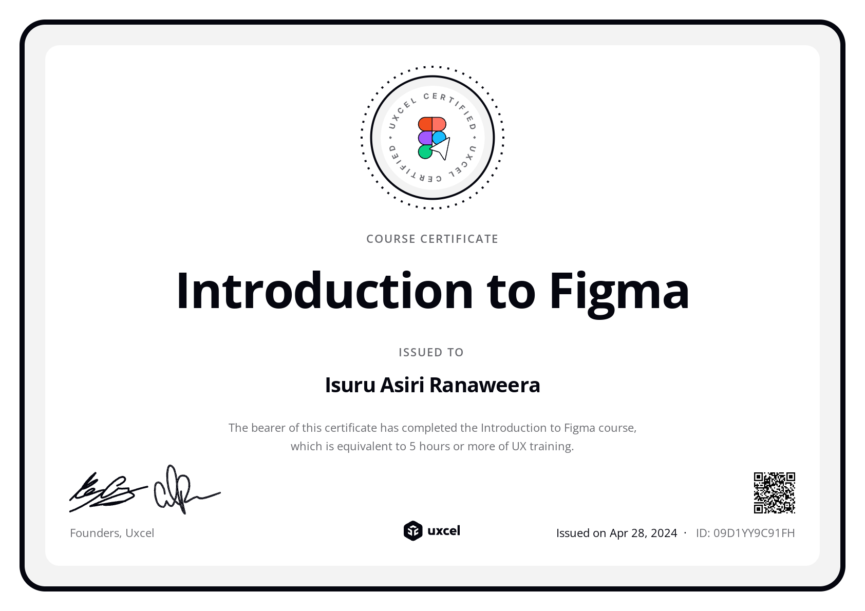 Isuru Asiri Ranaweera's certificate